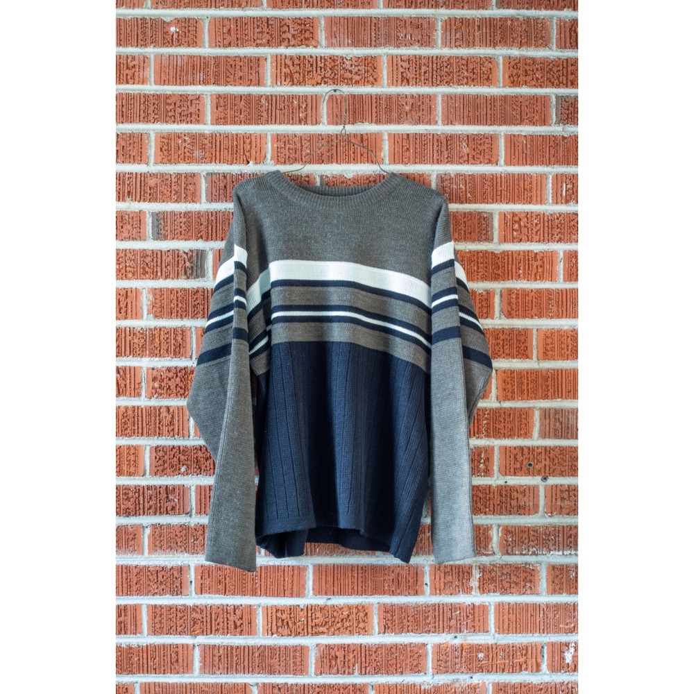 VTG 90s Y2K Left Coast Striped Knit Sweater Mens L Crewneck Grunge Skater Gray